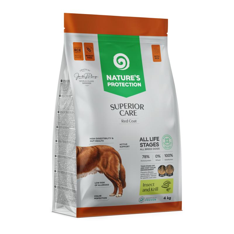 Nature's Protection Superior Care сухой корм для взрослых и пожилых собак всех размеров и возрастных групп рыжего окраса, с белком насекомых и криллем