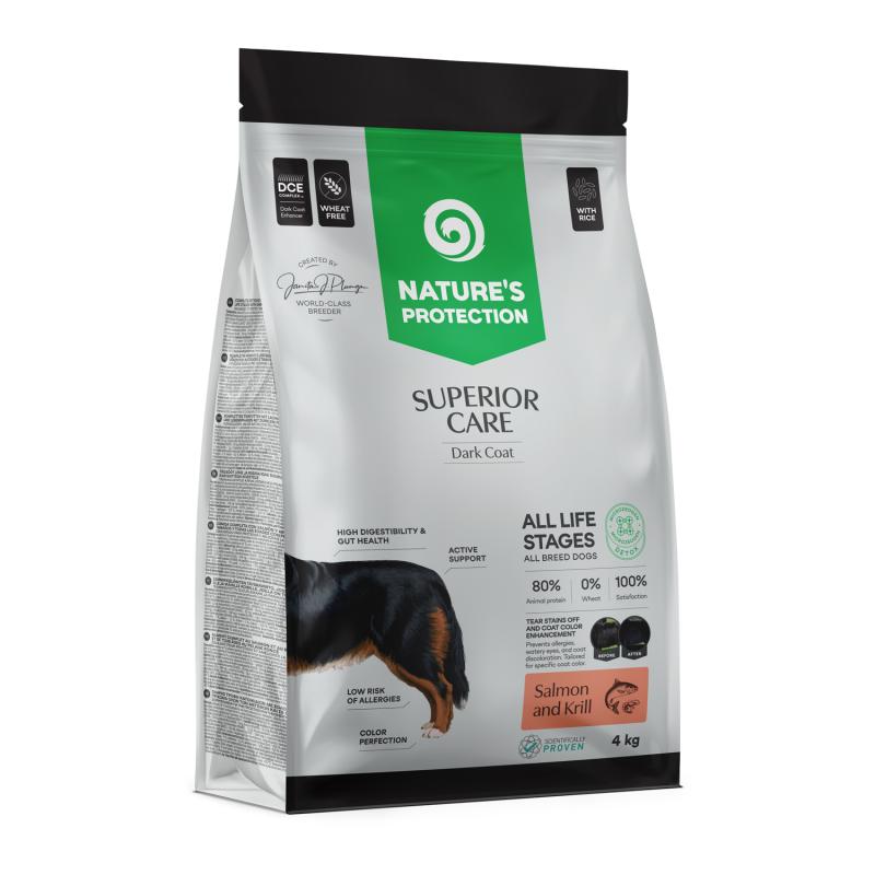 Nature's Protection Superior Care сухой корм для всех возрастных групп собак всех размеров и возрастных групп тёмного окраса, с белком лосося и рисом
