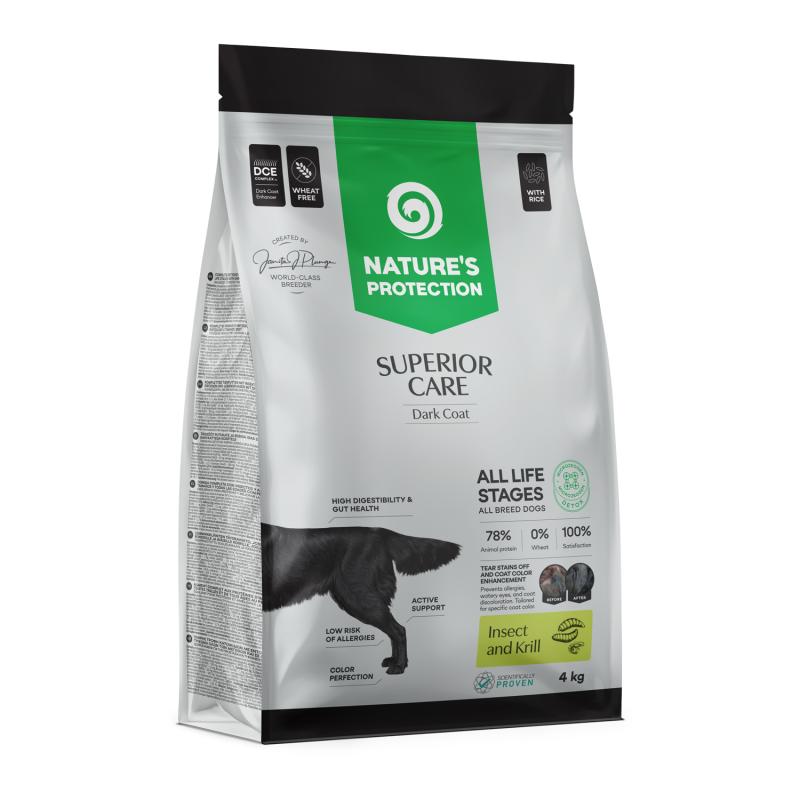 Nature's Protection Superior Care сухой корм для взрослых и пожилых собак всех размеров и возрастных групп тёмного окраса, с белком насекомых и криллем
