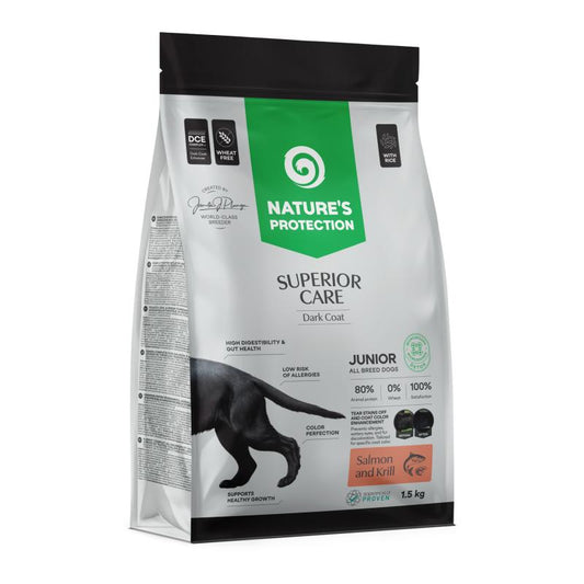 Nature's Protection Superior Care сухой корм для молодых собак всех размеров с темным окрасом шерсти, с лососем