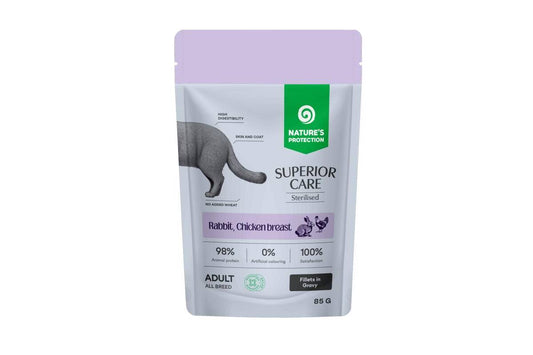 Nature's Protection Superior Care беззерновой влажный корм для взрослых стерилизованных кошек всех пород, с крольчатиной, курятиной и клюквой