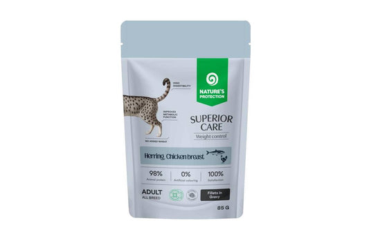 Nature's Protection Superior Care беззерновой влажный корм для взрослых кошек всех пород, для контроля веса, с сельдью и куриной грудкой