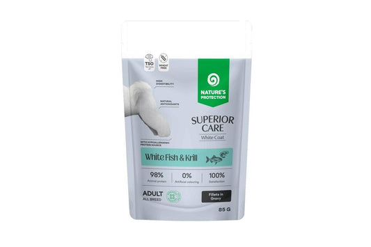 Nature's Protection Superior Care беззерновой влажный корм для взрослых белошерстных собак всех пород, с белой рыбой и крилем