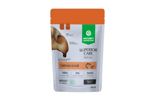 Nature's Protection Superior Care беззерновой влажный корм для взрослых собак всех пород, с рыжим окрасом шерсти, с лососем и крилем