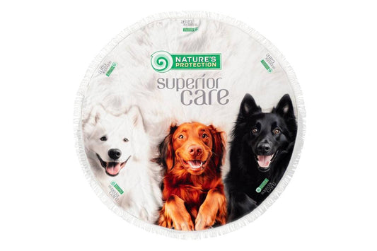 Nature's Protection Superior Care круглое полотенце из микрофибры, уникальный дизайн, с принтами в виде щенков и бахромой