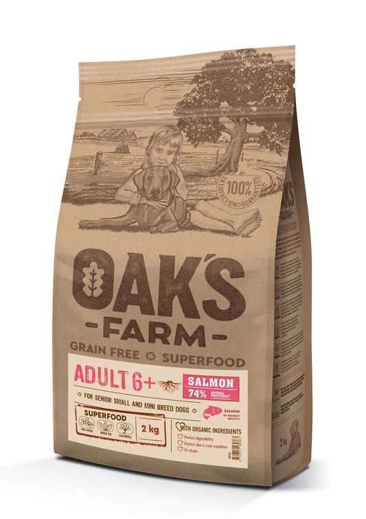 Oak's Farm сухой беззерновой корм для зрелых собак малых и миниатюрных пород, с лососем