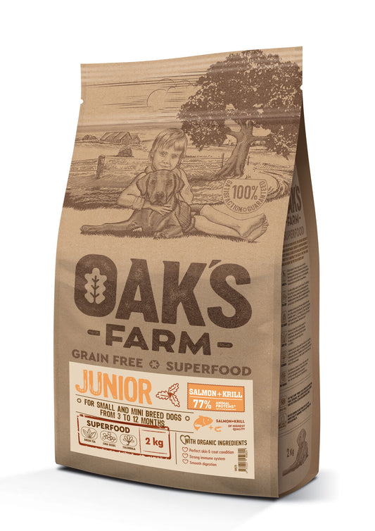 Oak's Farm сухой беззерновой корм для щенков малых и миниатюрных пород, с лососем и крилем