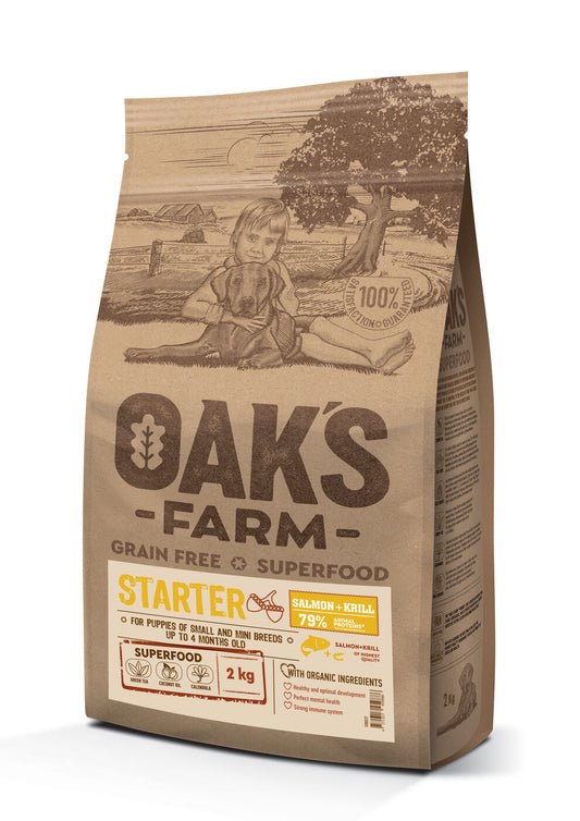 Oak's Farm сухой беззерновой корм для щенков мелких и миниатюрных пород, с лососем и крилем