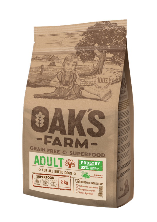Oak's Farm сухой беззерновой корм для взрослых собак всех пород, с мясом домашней птицы