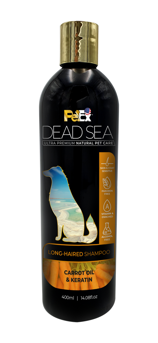 PetEx DEAD SEA Long-Haired šampoon porgandiõli ja keratiiniga, kuivale nahale, 400 ml