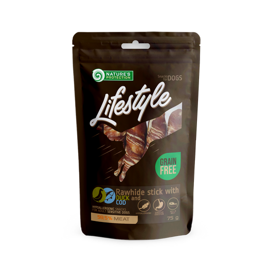 Nature's Protection Lifestyle Лакомство для собак, бычьи шкурки с уткой и треской