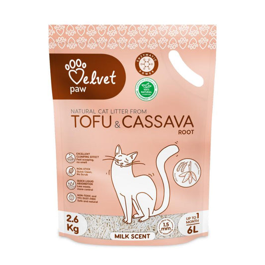 Velvet Paw TOFU наполнитель для кошачьего туалета, с маниокой, молочный аромат