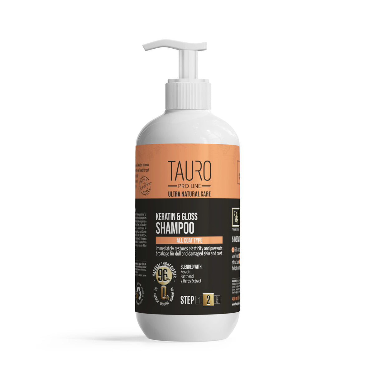 TAURO PRO LINE ULTRA NATURAL CARE Keratin & Gloss šampoon koertele ja kassidele karvkatte hoolduseks