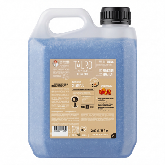 TAURO PRO LINE Derma Care Amber Scrub Shampoo, koera ja kassi karvapinna hoolduse šampoon, 2000 ml