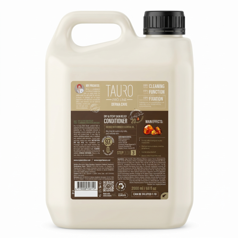 TAURO PRO LINE Derma Care Dry & Itchy Skin Relief Conditioner, koera ja kassi kuiva ja sügeleva naha leevendav palsam, 2000 ml