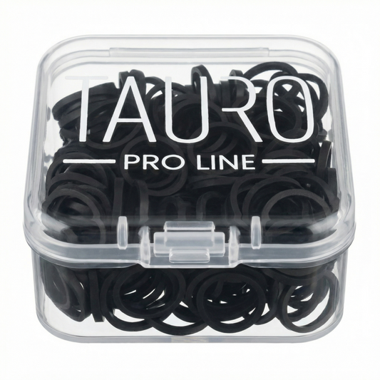 TAURO PRO LINE professionaalsed karvahoolduse kummipaelad, mustad, 0,85 cm läbimõõt, 150 tk