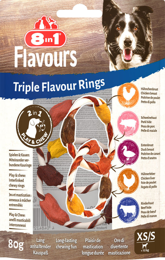 8In1 Triple Flavour пищевые добавки-лакомства для собак, с говядиной, курятиной и индюшатиной, в форме колец