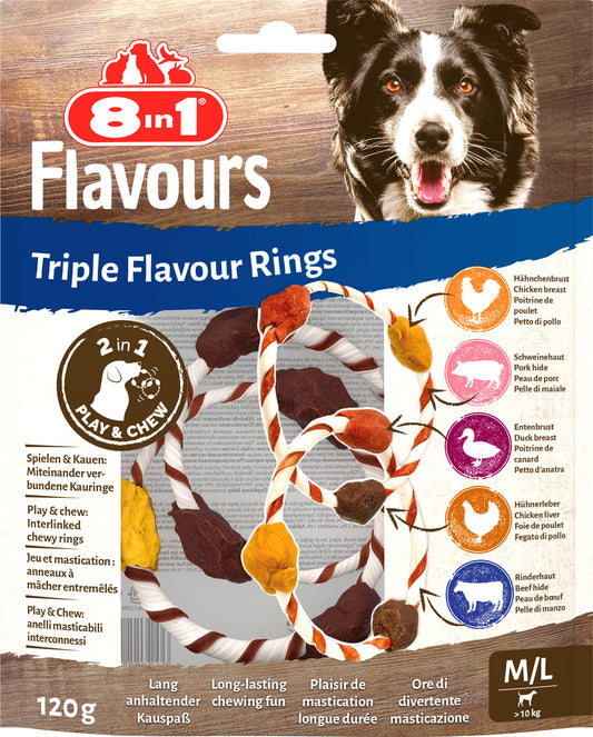8In1 Triple Flavour пищевые добавки-лакомства для собак, с говядиной, курятиной и индюшатиной, в форме колец