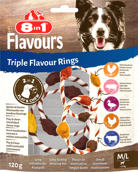 8In1 Triple Flavour пищевые добавки-лакомства для собак, с говядиной, курятиной и индюшатиной, в форме колец