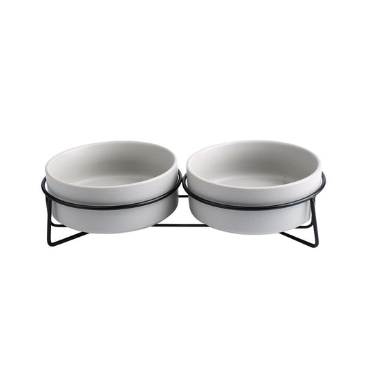 Xingmi Ceramics Kauss lemmikloomale keraamiline, kahekordne, rauast raamiga