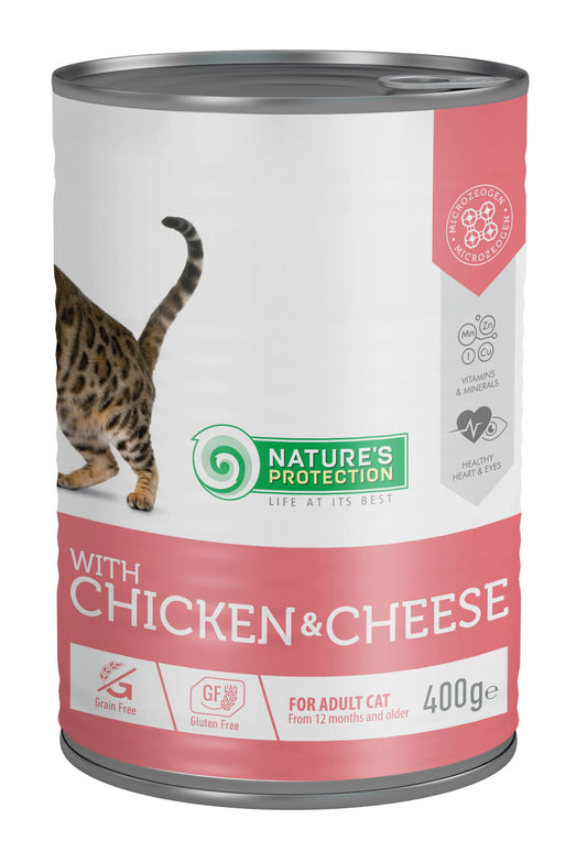 Nature's Protection консервированный корм для взрослых кошек, с курицей и сыром