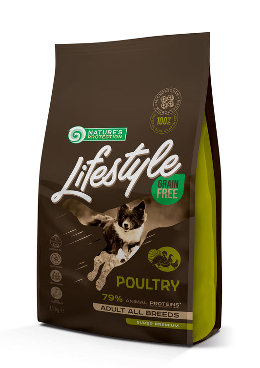Nature's Protection Lifestyle сухой беззерновой корм для для взрослых собак всех пород, с мясом домашней птицы