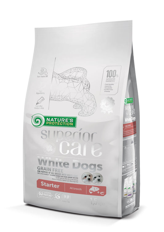 Nature's Protection Superior Care сухой беззерновой корм для щенков всех пород с белой шерстью, с лососем